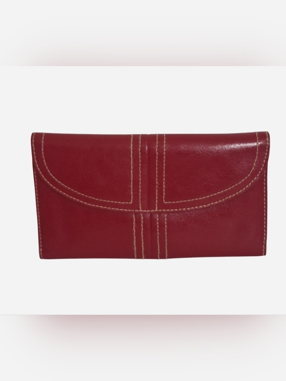 Buxton Leather Long Snap Wallet Red Top Grain Cowhide Exterior Snap Closure GUC